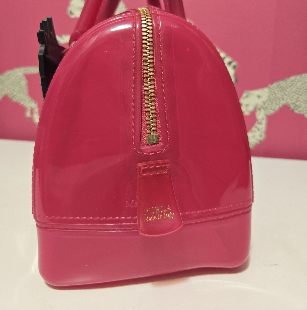 GUC Furla Candy Gang Sweetie Hot Pink Satchel Top Handle Boston Bag With Lock - Picture 4 of 11